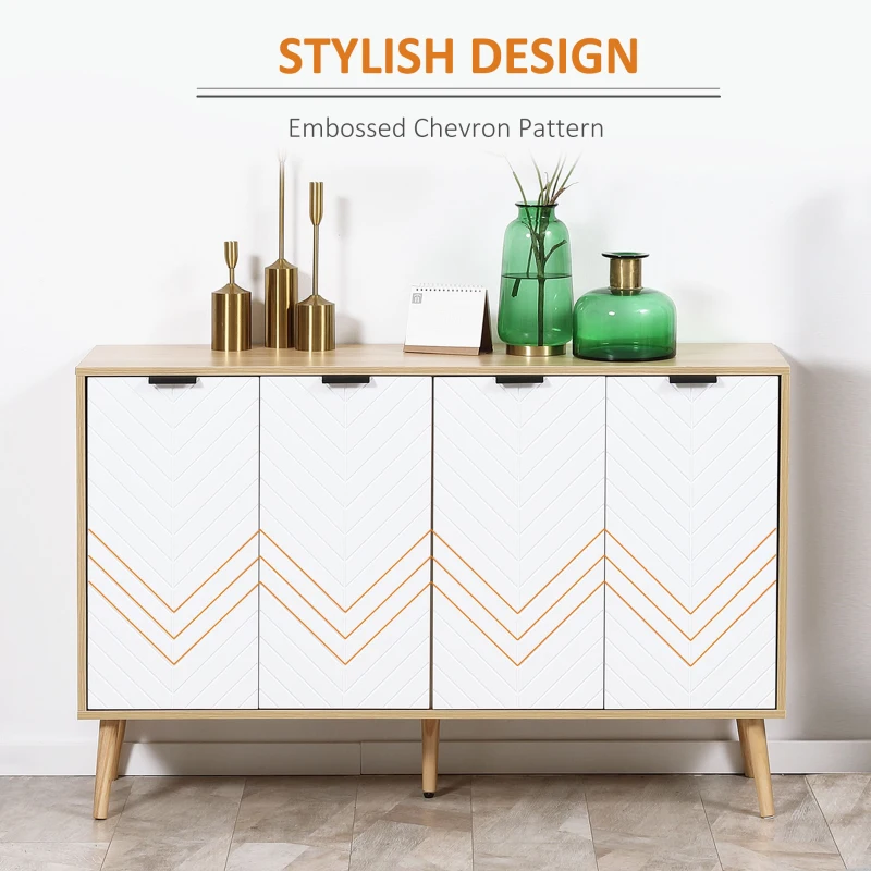 HOMCOM Modern Sideboard and Buffet, Dining Room Cabinet with Adjustable Shelves and 4 Doors, Natural
