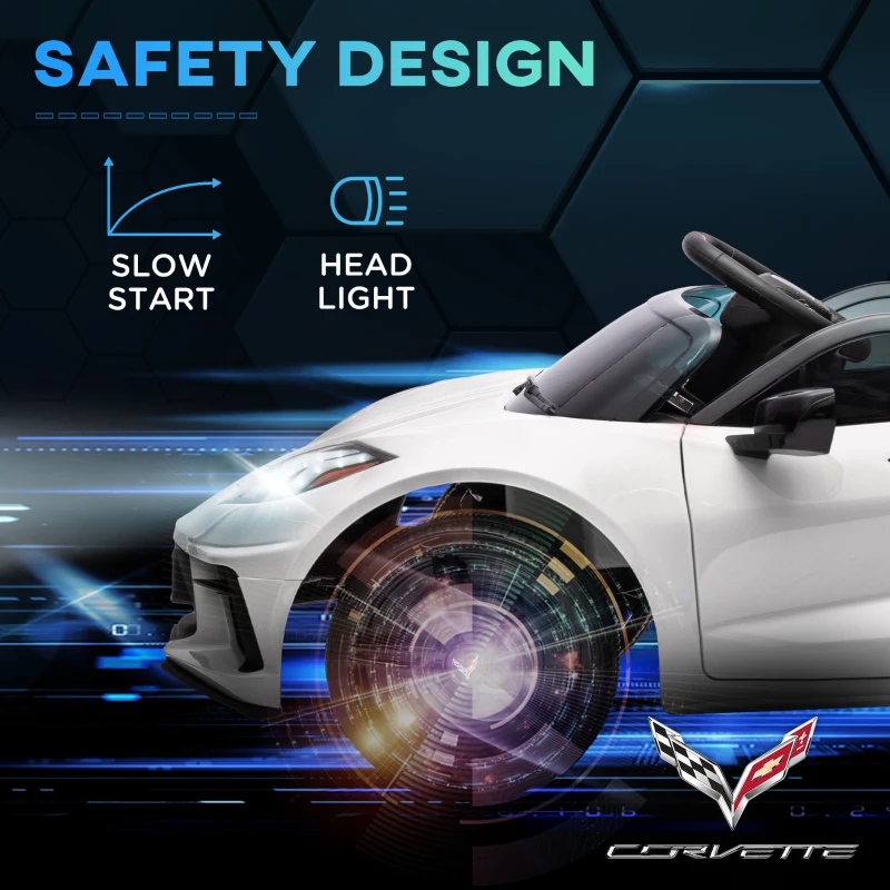 Qaba Chevrolet Corvette Licensed 12V Kids Electric Car with Parental Remote Control, Suspension System, Slow Start, White