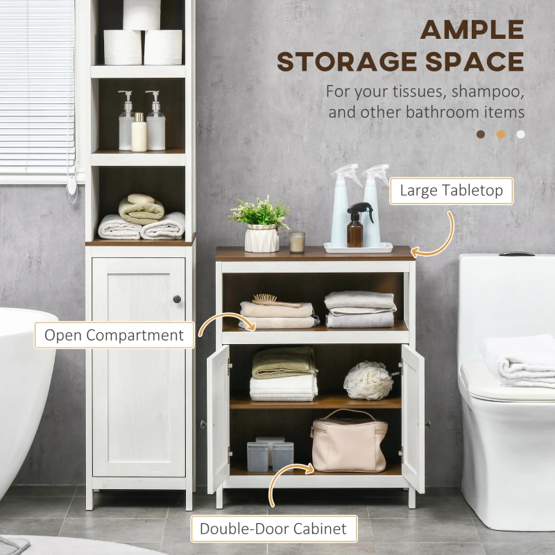 kleankin Modern Bathroom Storage Cabinet, Free Standing Bathroom Cabinet, Open Compartment and Cabinet with Adjustable Shelf, White and Walnut
