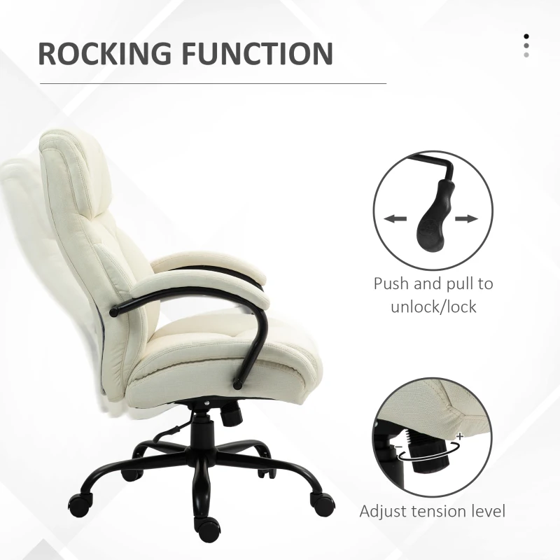 Vinsetto 500lbs Big and Tall Office Chair, Executive Computer Chair with Adjustable Height, Swivel Wheels, Cream White