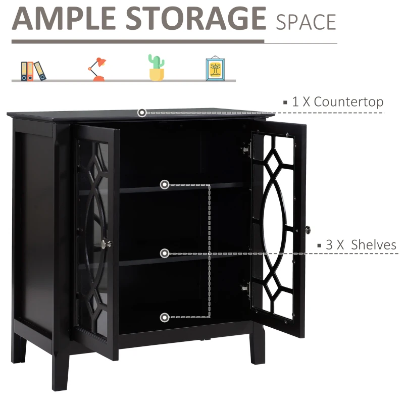 HOMCOM Sideboard Cabinet, Buffet Table with Double Framed Glass Doors, 2 Adjustable Shelves and Elevated Base Espresso