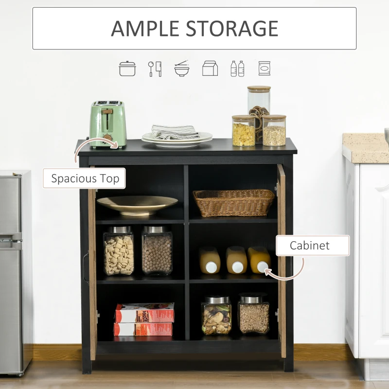 HOMCOM Kitchen Sideboard, Glass Door Buffet Cabinet, Accent Storage Cabinet with 2 Glass Doors and Adjustable Shelf for Dining Room, Living Room, Black Wood Grain