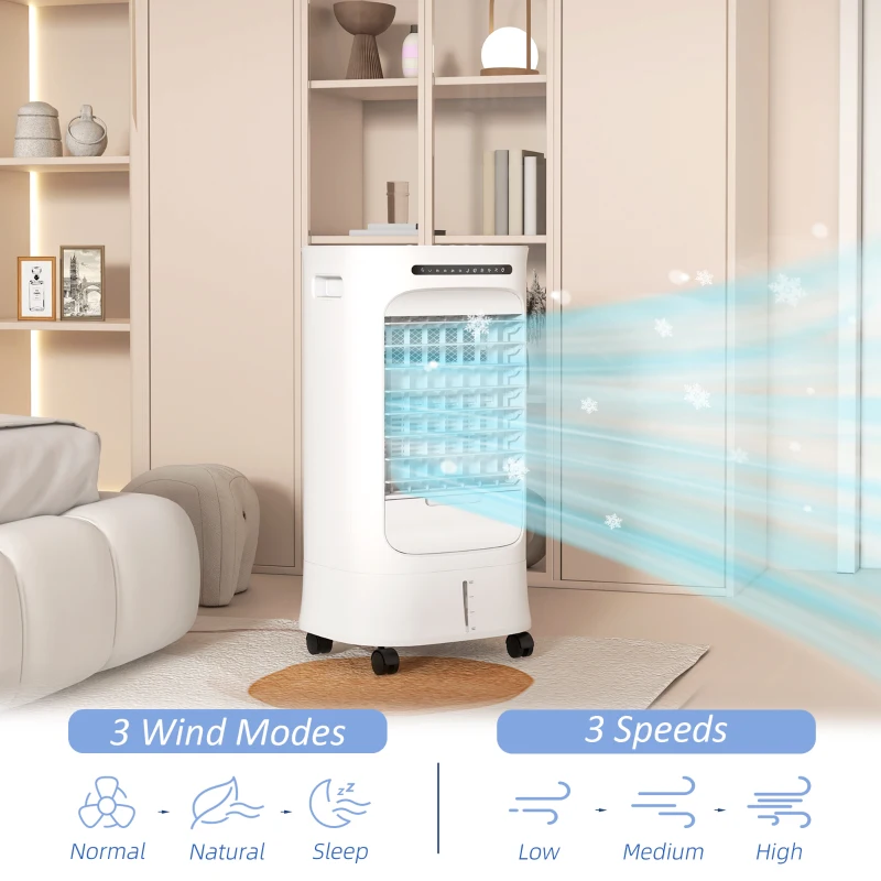 HOMCOM Mobile Air Cooler with Ice Packs, Ice Cooling Fan Water Humidifier Unit with Remote, Timer, Oscillating