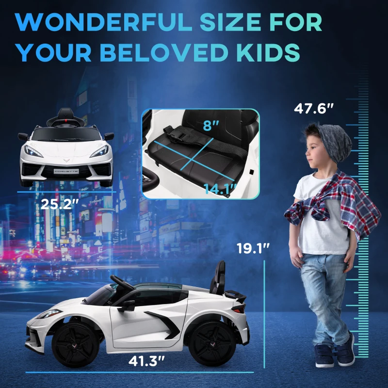 Qaba Chevrolet Corvette Licensed 12V Kids Electric Car with Parental Remote Control, Suspension System, Slow Start, White