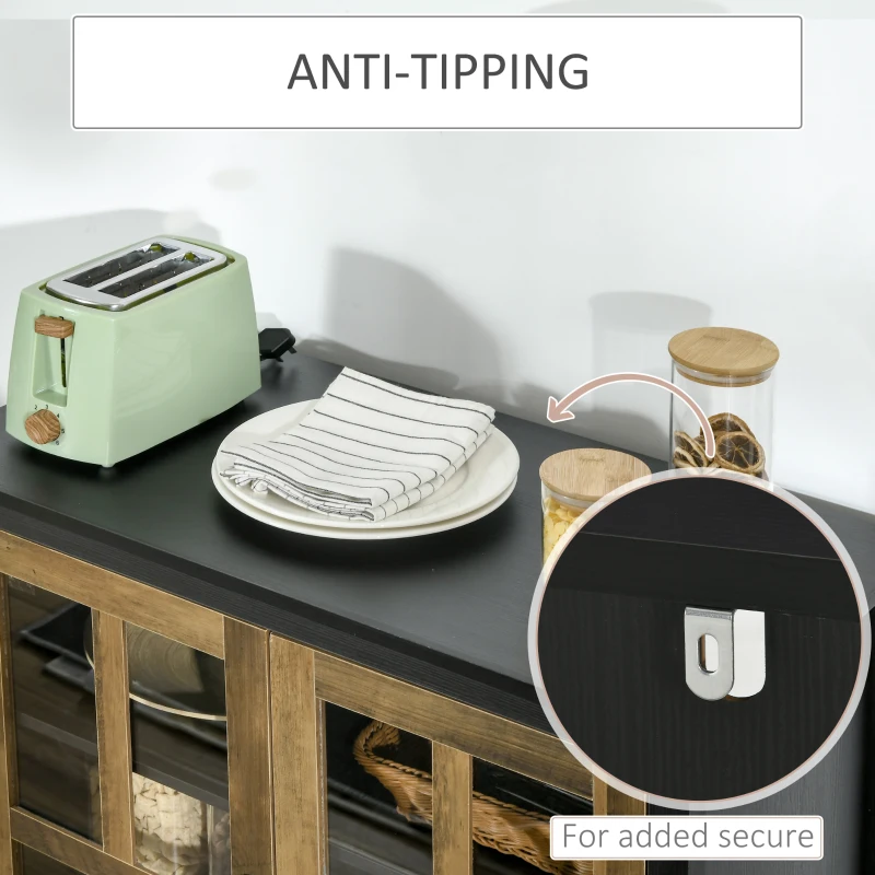 HOMCOM Kitchen Sideboard, Glass Door Buffet Cabinet, Accent Storage Cabinet with 2 Glass Doors and Adjustable Shelf for Dining Room, Living Room, Black Wood Grain