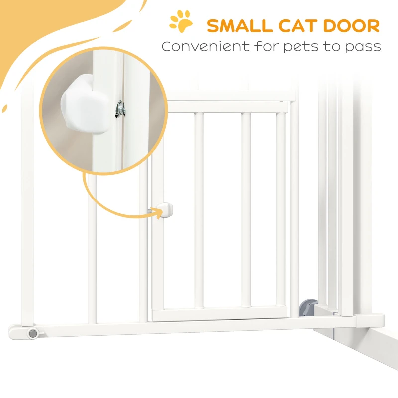 PawHut Auto-Close Pet Gate, Stair Gate with Cat Door, Double Locking for Doorways Hallways Stairs, Fits 29"-31.5" Wide, White
