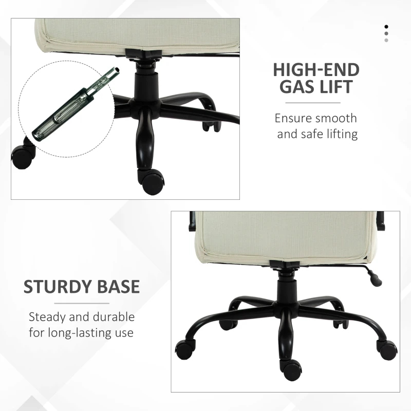 Vinsetto 500lbs Big and Tall Office Chair, Executive Computer Chair with Adjustable Height, Swivel Wheels, Cream White