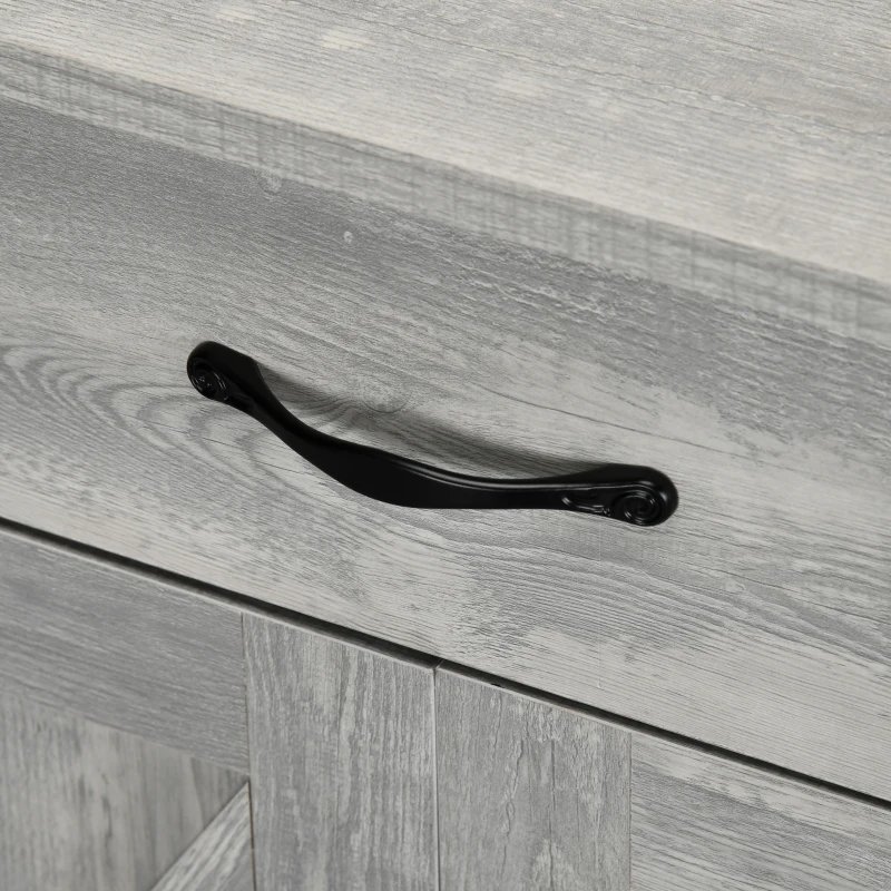 HOMCOM Farmhouse Sideboard Cabinet with Barn Doors Kitchen Buffet Cabinet with Drawer and Adjustable Shelf Stone Gray