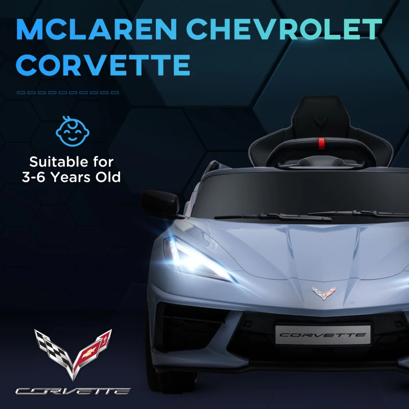 Qaba 12V Kids Electric Car Corvette Licensed w/ Remote Control, Suspension System, Music, Headlight, Slow Start, Light Blue