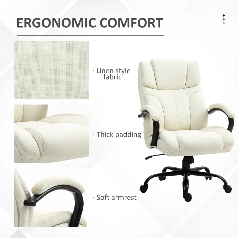 Vinsetto 500lbs Big and Tall Office Chair, Executive Computer Chair with Adjustable Height, Swivel Wheels, Cream White