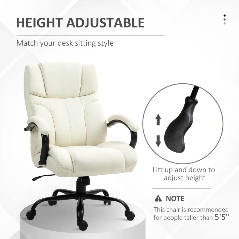 Vinsetto 500lbs Big and Tall Office Chair, Executive Computer Chair with Adjustable Height, Swivel Wheels, Cream White