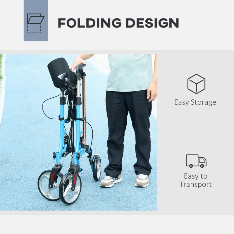 HOMCOM Rollator Walker with Seat and Backrest, Height Adjustable Aluminum Rolling Walker with 10'' Front Wheels, Storage Bag, Lightweight Mobility Walking Aid for Seniors, Adults, 300lb Capacity, Blue