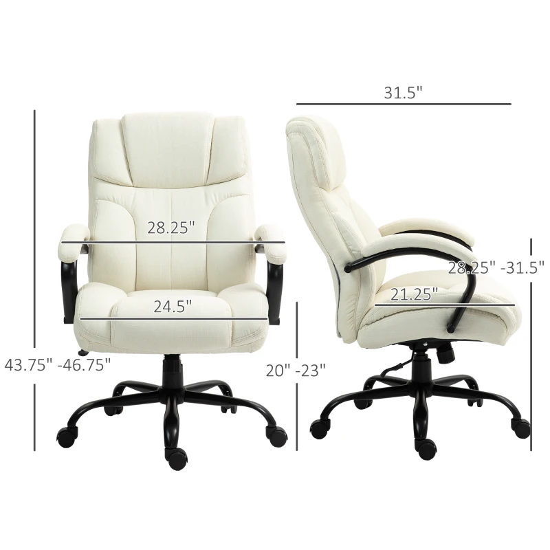 Vinsetto 500lbs Big and Tall Office Chair, Executive Computer Chair with Adjustable Height, Swivel Wheels, Cream White