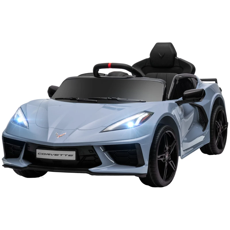 Qaba 12V Kids Electric Car Corvette Licensed w/ Remote Control, Suspension System, Music, Headlight, Slow Start, Light Blue