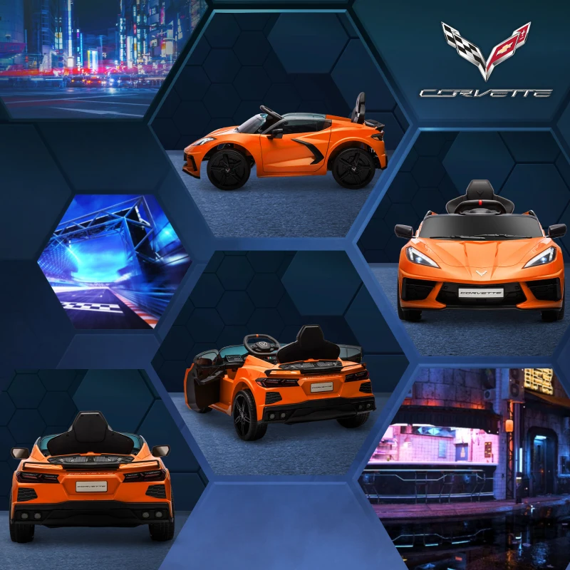 Qaba Chevrolet Corvette Licensed 12V Kids Electric Car with Parental Remote Control, Suspension System, Slow Start, Orange