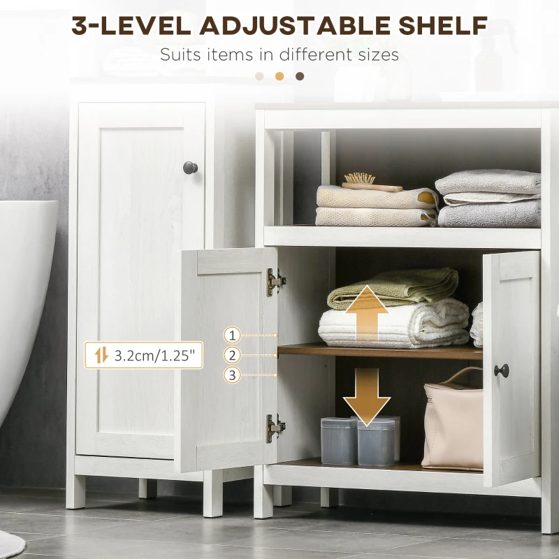 kleankin Modern Bathroom Storage Cabinet, Free Standing Bathroom Cabinet, Open Compartment and Cabinet with Adjustable Shelf, White and Walnut