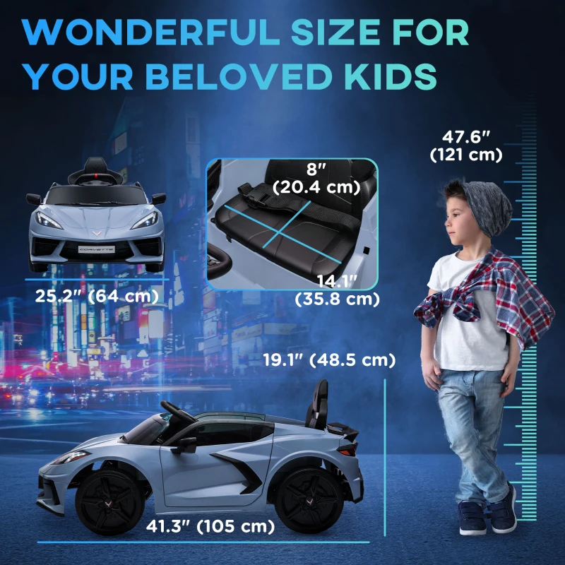 Qaba 12V Kids Electric Car Corvette Licensed w/ Remote Control, Suspension System, Music, Headlight, Slow Start, Light Blue