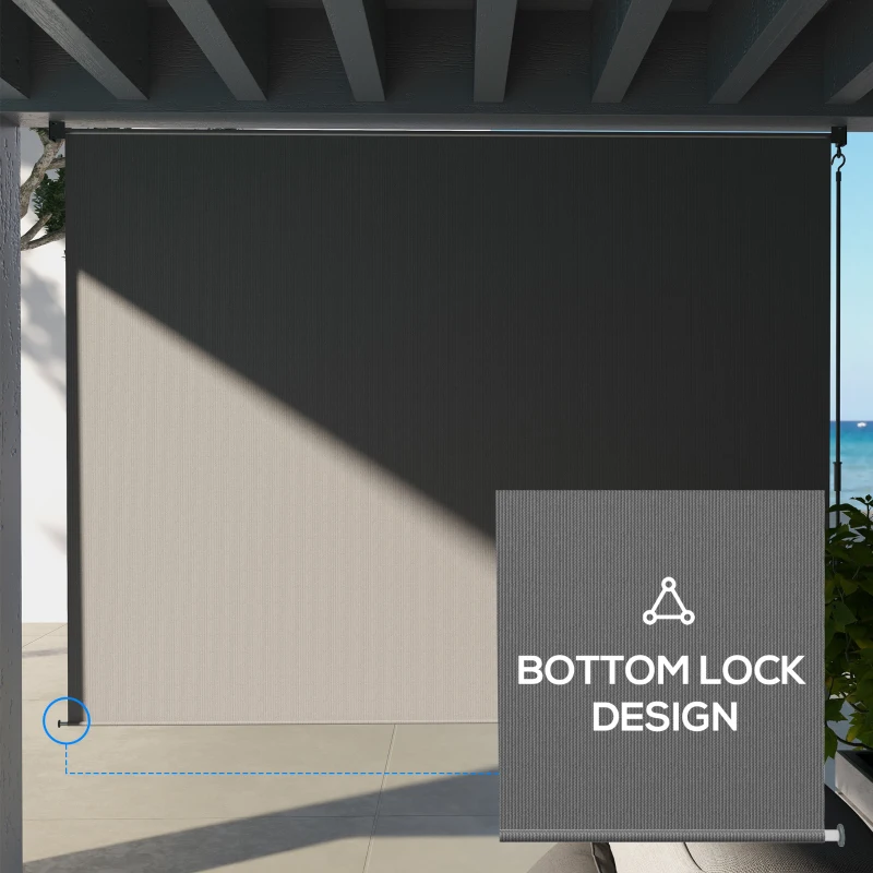 Outsunny 8' x 6' Patio Door Blinds, Outdoor Roller Shades, Cordless Roll Up Shade for Porch Gazebo, Light Grey