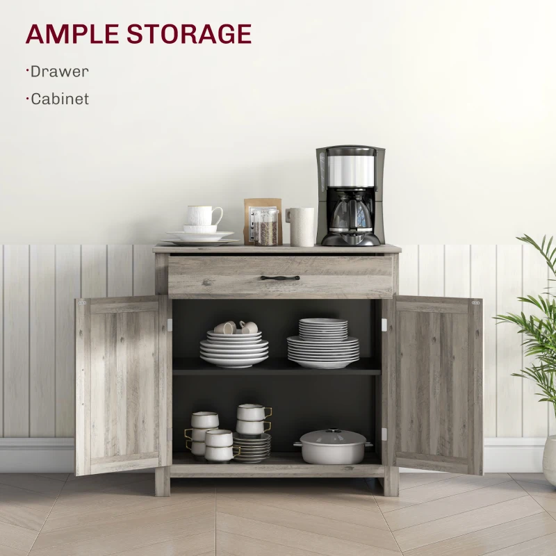 HOMCOM Farmhouse Sideboard Cabinet with Barn Doors Kitchen Buffet Cabinet with Drawer and Adjustable Shelf Gray Wash