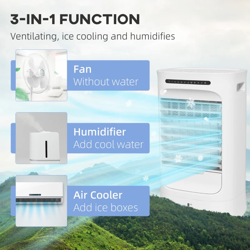 HOMCOM Mobile Air Cooler with Ice Packs, Ice Cooling Fan Water Humidifier Unit with Remote, Timer, Oscillating