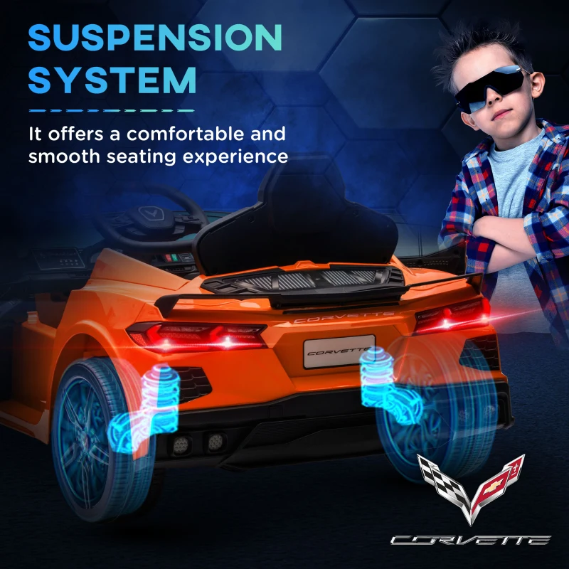 Qaba Chevrolet Corvette Licensed 12V Kids Electric Car with Parental Remote Control, Suspension System, Slow Start, Orange