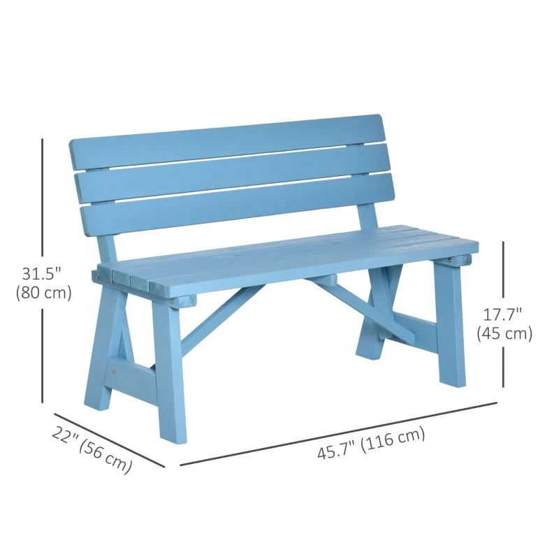 Outsunny Wooden Garden Bench for Outdoor, 2-person Patio Bench, Loveseat Furniture for Lawn, Deck, Yard, Porch and Entryway, Blue