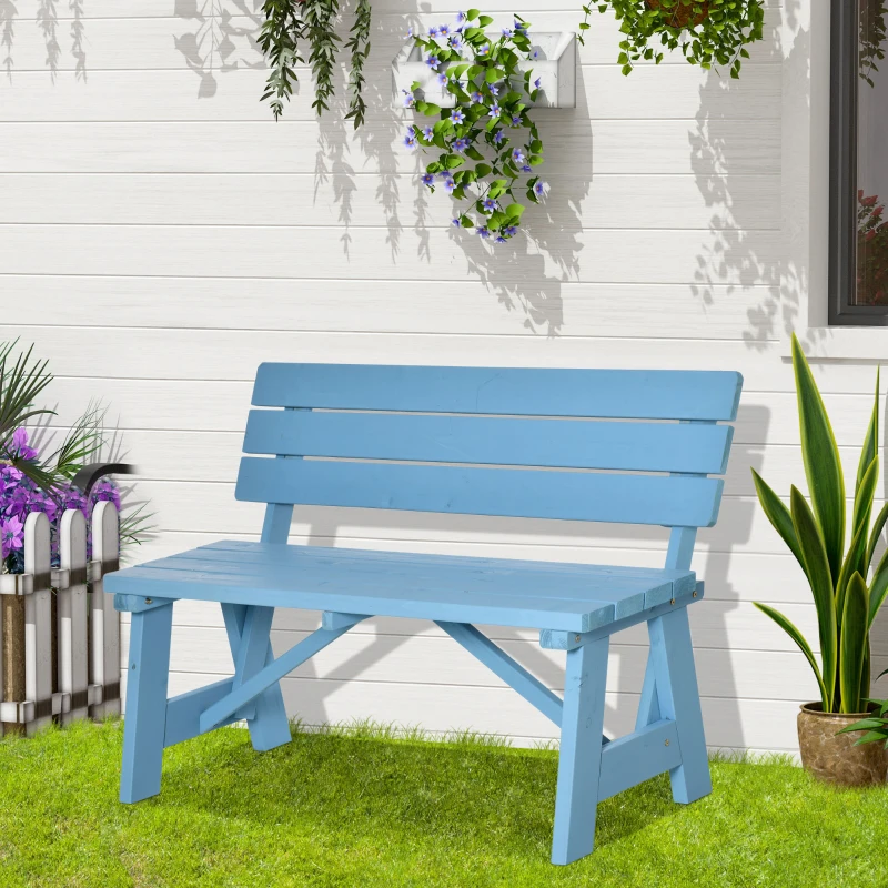 Outsunny Wooden Garden Bench for Outdoor, 2-person Patio Bench, Loveseat Furniture for Lawn, Deck, Yard, Porch and Entryway, Blue