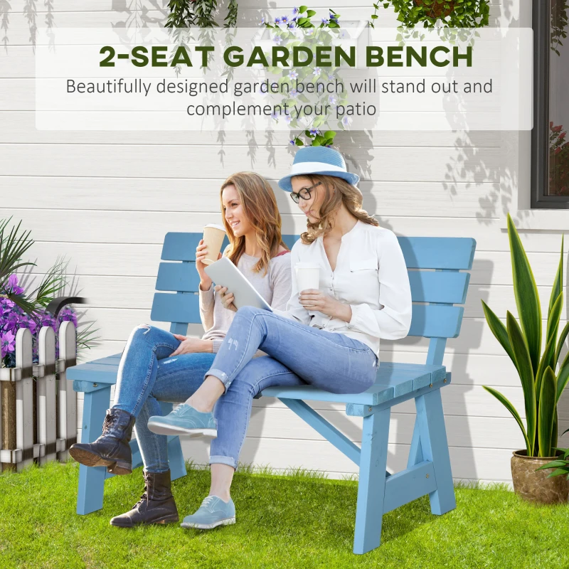 Outsunny Wooden Garden Bench for Outdoor, 2-person Patio Bench, Loveseat Furniture for Lawn, Deck, Yard, Porch and Entryway, Blue