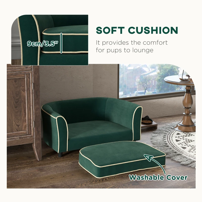 PawHut Pet Couch, Dog Bed for Small and Medium Dogs with Soft Cushion, Washable and Removable Cover, Dark Green