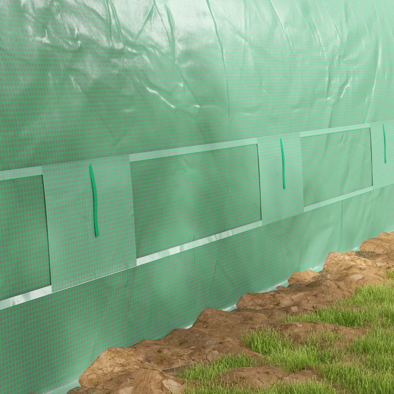 Outsunny 19.5' x 10' x 6.5' Upgraded Tunnel Greenhouse Green House with Mesh Door and Windows, 15 Plant Labels and Gloves, Green