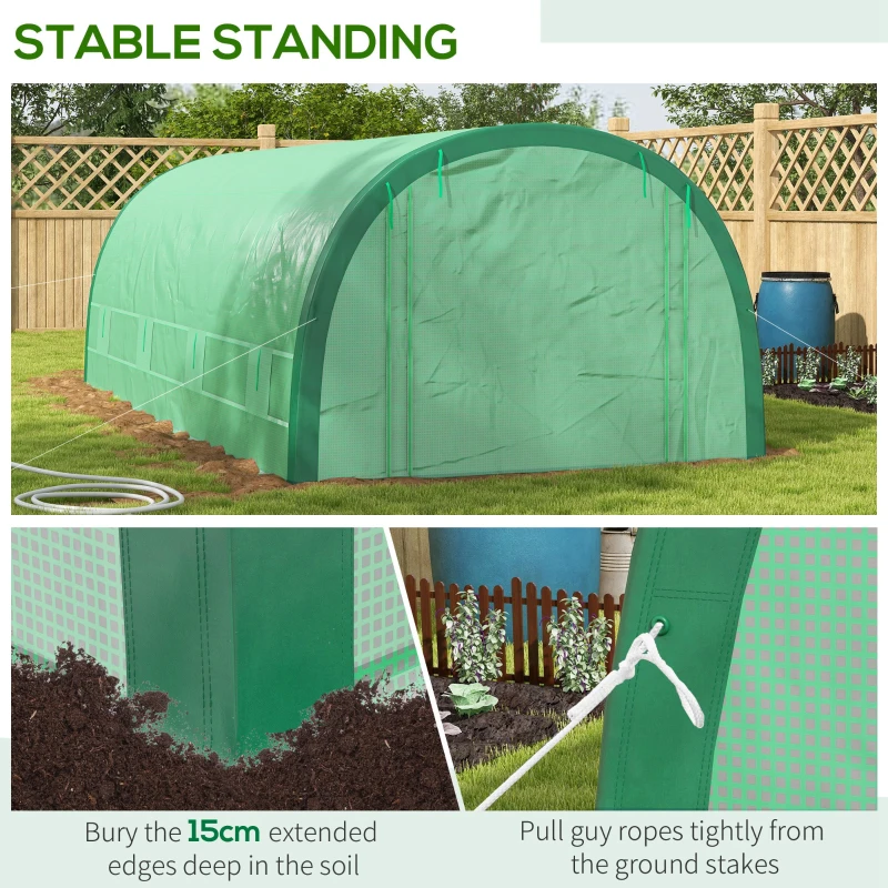 Outsunny 19.5' x 10' x 6.5' Upgraded Tunnel Greenhouse Green House with Mesh Door and Windows, 15 Plant Labels and Gloves, Green