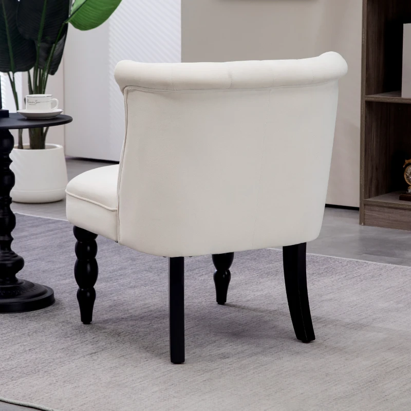 HOMCOM Accent Armchair, Vintage Lounge Chair with Button Tufted Back, Turned Legs for Living Room, Dining Room, Cream White