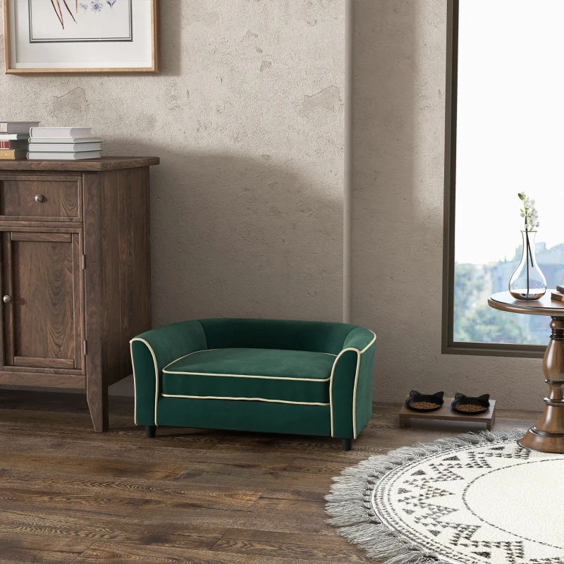 PawHut Pet Couch, Dog Bed for Small and Medium Dogs with Soft Cushion, Washable and Removable Cover, Dark Green