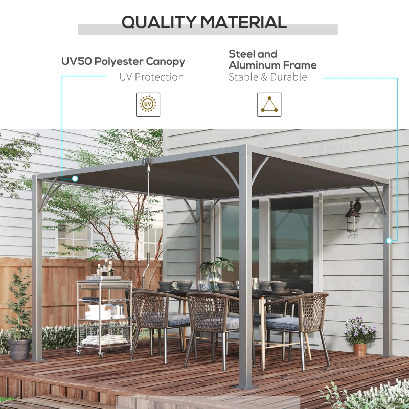 Outsunny 9.5' x 9.7' Outdoor Pergola with Retractable Roof, Aluminium Louvered Pergola Canopy Gazebo for Lawn Garden Patio, Grey