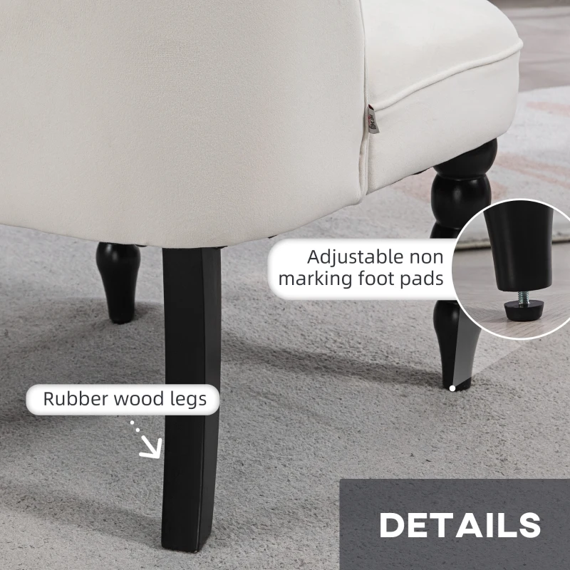 HOMCOM Accent Armchair, Vintage Lounge Chair with Button Tufted Back, Turned Legs for Living Room, Dining Room, Cream White