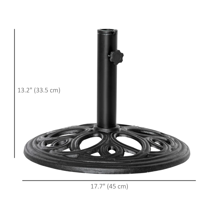 Outsunny 25lbs Cast Iron Round Patio Umbrella Base Stand, Umbrella Holder for Outdoor, Patio, Garden, Deck and Beach, Fit Dia. 1.5", 2" Pole, Black