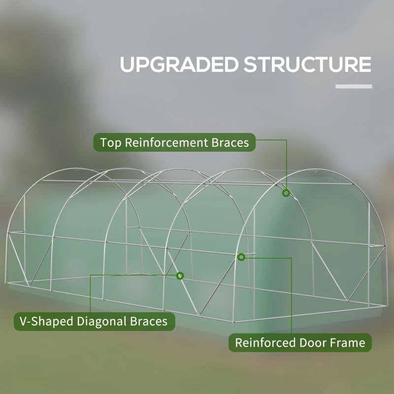 Outsunny 19.5' x 10' x 6.5' Upgraded Tunnel Greenhouse Green House with Mesh Door and Windows, 15 Plant Labels and Gloves, Green