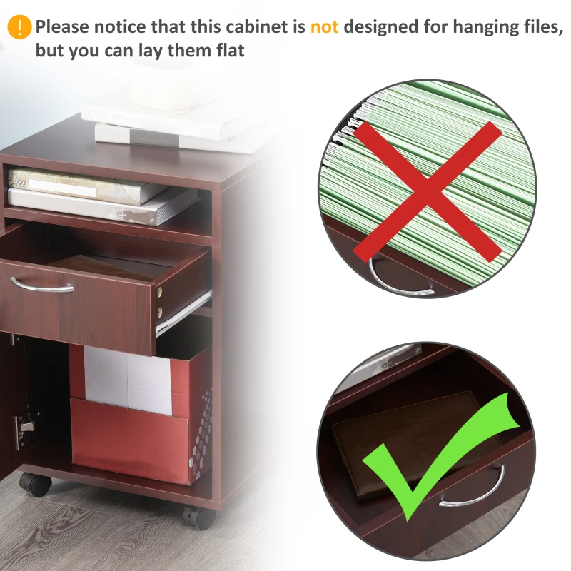 HOMCOM 24" Small Filing Cabinet with Open Compartment, Drawer and Wheels, Home Office Storage Cabinet, Espresso