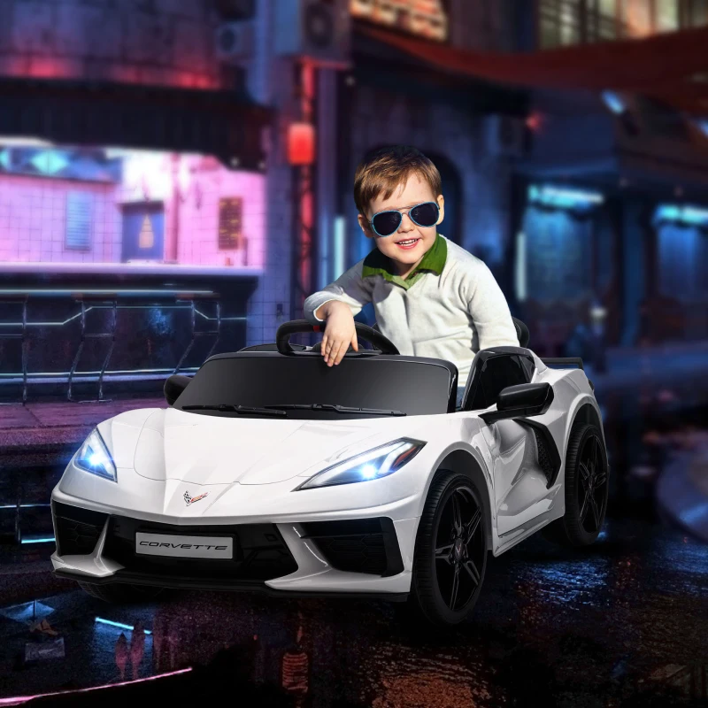 Qaba Chevrolet Corvette Licensed 12V Kids Electric Car with Parental Remote Control, Suspension System, Slow Start, White