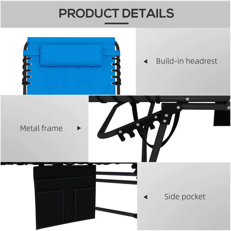 Outsunny Folding Chaise Lounge with Reclining Back, 25.6" x 74" x 14.2", Blue