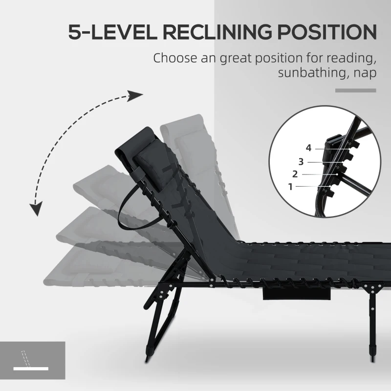 Outsunny Folding Chaise Lounge with Reclining Back, 25.6" x 74" x 14.2", Black