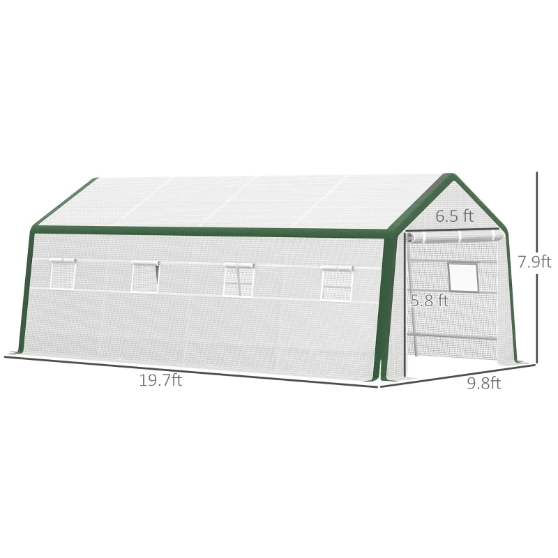 Outsunny 20' x 10' x 8' Heavy-duty Greenhouse, Walk-in Hot House with Windows and Roll Up Door, PE Cover, Steel Frame, White