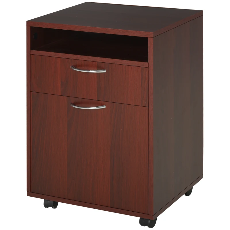 HOMCOM 24" Small Filing Cabinet with Open Compartment, Drawer and Wheels, Home Office Storage Cabinet, Espresso