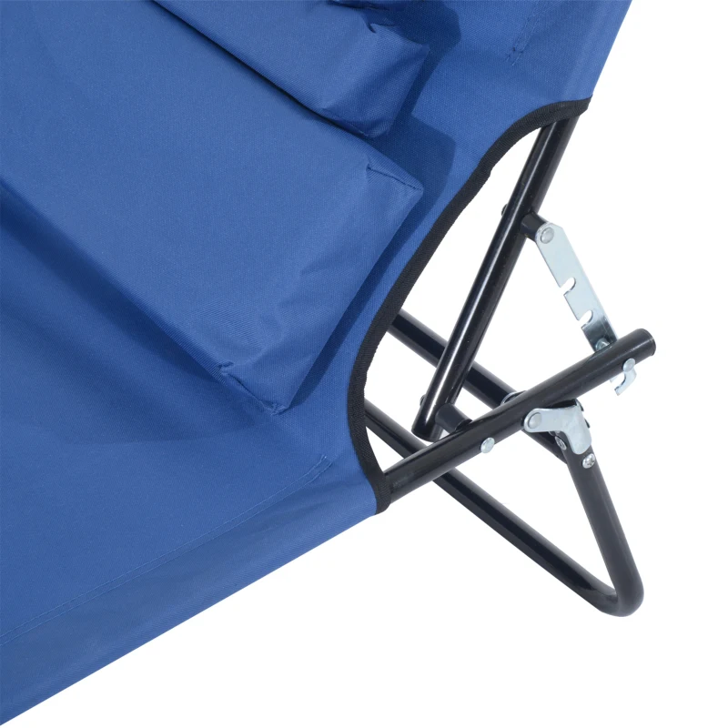 Outsunny Adjustable Outdoor Lounge Chair, Garden Folding Chaise Lounge with Face Hole Reclining Tanning Chair Seat, Folding Camping Beach Lounging Bed w/ Support Pillow, Blue