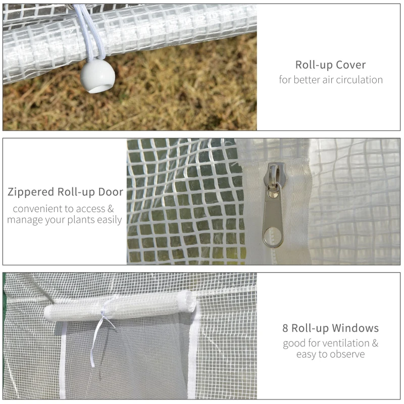 Outsunny 20' x 10' x 8' Heavy-duty Greenhouse, Walk-in Hot House with Windows and Roll Up Door, PE Cover, Steel Frame, White