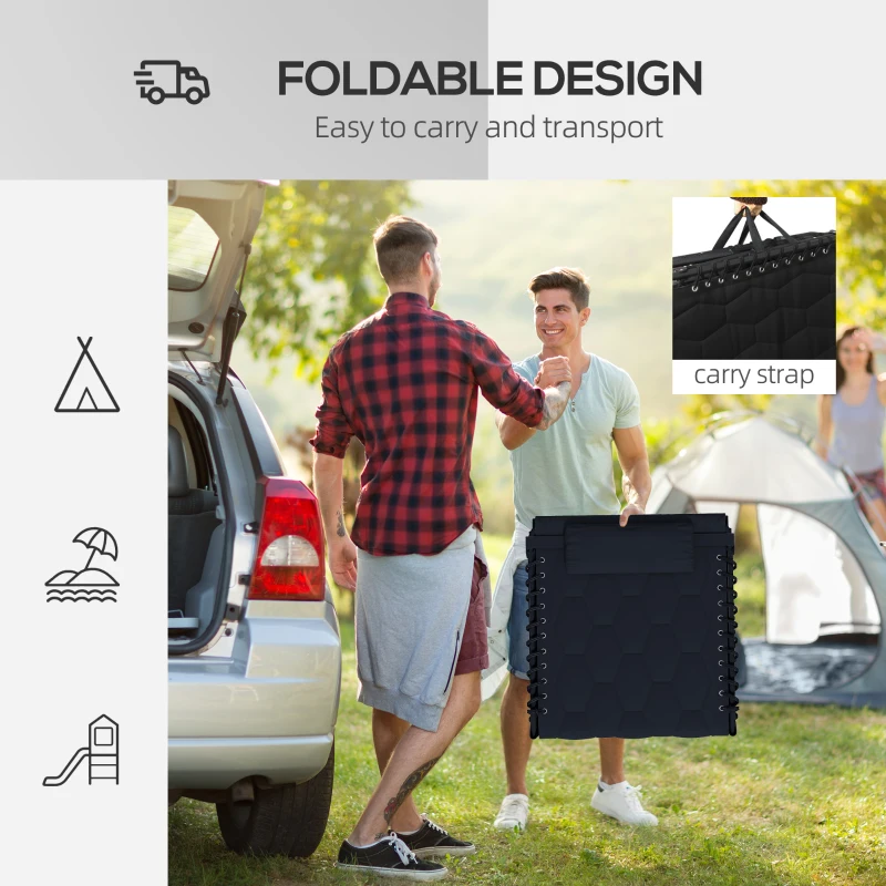 Outsunny Folding Chaise Lounge with Reclining Back, 25.6" x 74" x 14.2", Black