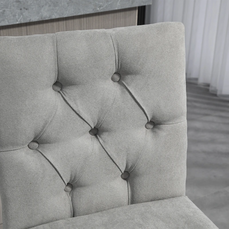 HOMCOM Fabric Bar Stool Set of 2, Tall 25.6" Seat Height Bar Chairs with Tufted Back & Wood Legs, Light Grey