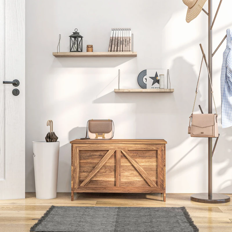 HOMCOM Storage Chest, Farmhouse Lift Top Box Organizer with Safety Hinge, for Bedroom, Entryway, Living Room, Brown Oak