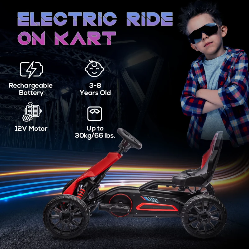 Aosom 12V Electric Go Kart for Kids w/ Adjustable Speed, Red