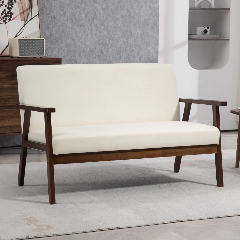 HOMCOM Compact Loveseat Sofa Couch Linen Fabric Double Seat Sofa with ...